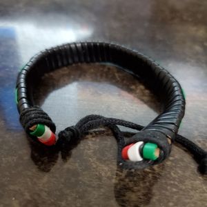 Bracelet Crafted Black With Red White And Green